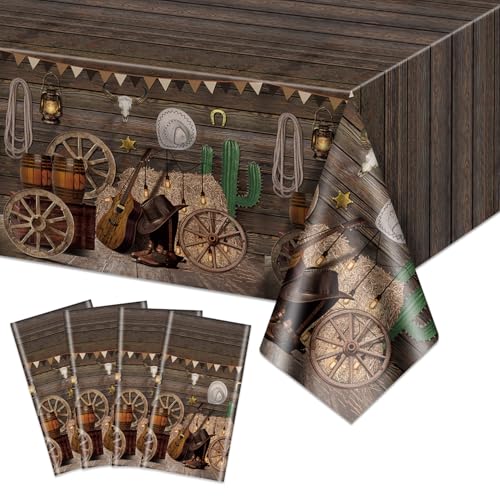4 Pack Western Tischdecken - Western Geburtstag Tischdecke Wild West Thema Saloon Yeehaw Scene Setters Tischdecke für Baby Dusche Geburtstag Party, 86 x 51 Zoll von Hegbolke