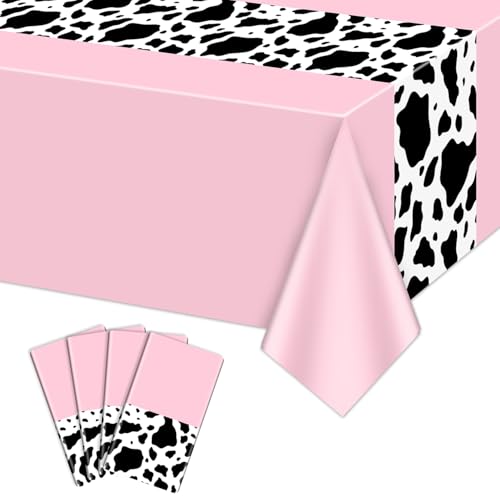 4 Pack rosa Kuh Druck Tischdecken, 130 x 220 cm cm Kuh Tischdecke rechteckige Kuh Tischdecke Baby Dusche Disco Cowgirl Geburtstag Party Dekorationen Zubehör von Hegbolke