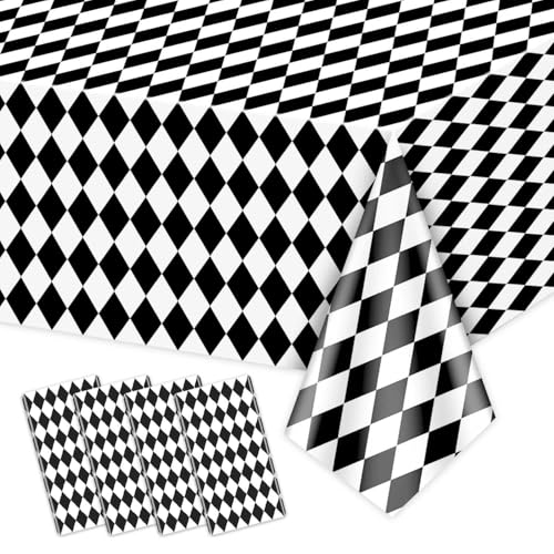 4 Pack schwarz und weiß Karierten Tischdecken, Gingham Tabelle Abdeckung Alice Tischdecken für Racing Thema, Halloween, Wonderland Party, Classic Checker Indoor Outdoor Dekorationen, 137x220cm von Hegbolke
