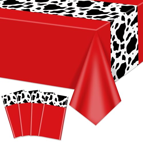 4 Packung rote Kuh Druck Tischdecken, 130 x 220 cm cm Kuh Tischdecke Rechteckige Kuh Tischdecke Babydusche Disco Cowgirl Geburtstagsfeier Dekorationen Zubehör von Hegbolke