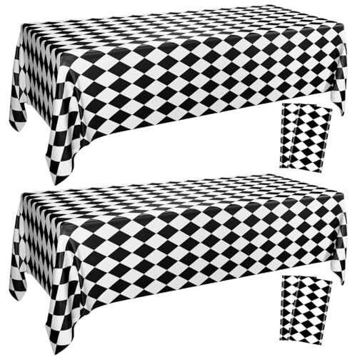 4 Stück schwarz-weiß karierte Tischdecken, Kunststoff-Tischdecken mit Gingham-Muster, Alice-Tischdecken für Renn-Thema, Halloween, Wunderland-Party, klassisches Karomuster, Innen- und Außenbereich von Hegbolke