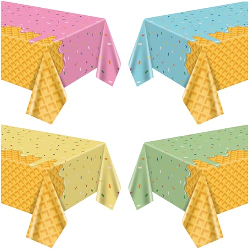 4Pcs Eiscreme Party Dekorationen Tischdecken, Eiscreme Tischdecke für Kinder Baby Dusche süß EIN Geburtstag Donut Themed Party, 220x130cm von Hegbolke