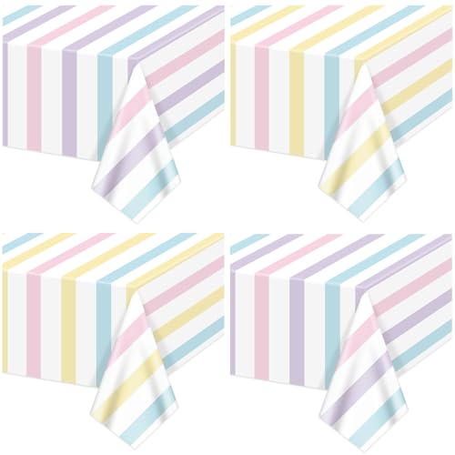 4Pcs Pastell Streifen Tischdecken, EIS Tischdecke für Kinder Baby Dusche Sweet EIN Geburtstag Donut Theme Party, 130x220cm von Hegbolke