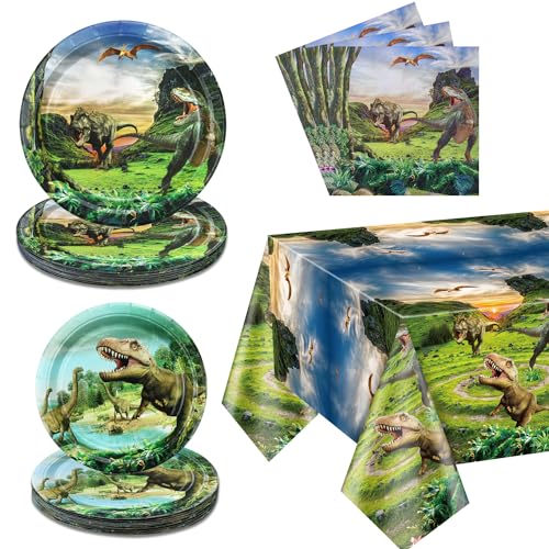 Dinosaurier Geburtstag Dekorationen - 81Pcs Dinosaurier Papier Geschirr Set einschließlich Dinosaurier Teller, Servietten, Dino Tischdecke für Kinder Jungen Dinosaurier Geburtstag liefert, dienen 20 Dinosaurier Geburtstag Dekorationen - 81Pcs Dinosaurier Papier Geschirr Set einschließlich Dinosaurier Teller, Servietten, Dino Tischdecke für Kinder Jungen Dinosaurier Geburtstag liefert, dienen 20 von Hegbolke