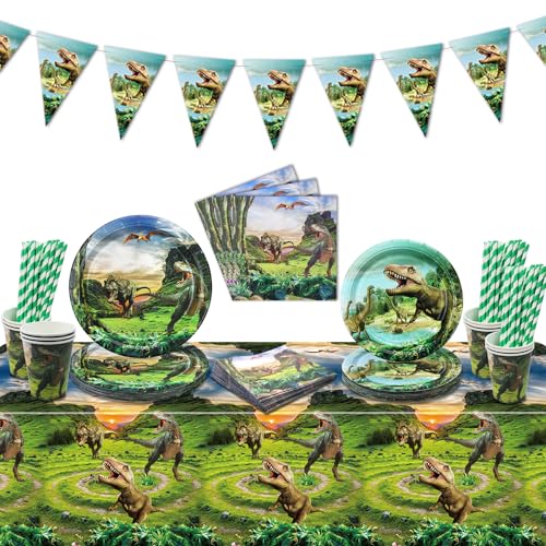 Dinosaurier Party Dekorationen - einschließlich Dinosaurier Pappteller Servietten, Tassen, Dino Tischdecke, Banner für Kinder Baby Dusche Dinosaurier Geburtstag liefert, serviert 20 Dinosaurier Party Dekorationen - einschließlich Dinosaurier Pappteller Servietten, Tassen, Dino Tischdecke, Banner für Kinder Baby Dusche Dinosaurier Geburtstag liefert, serviert 20 von Hegbolke