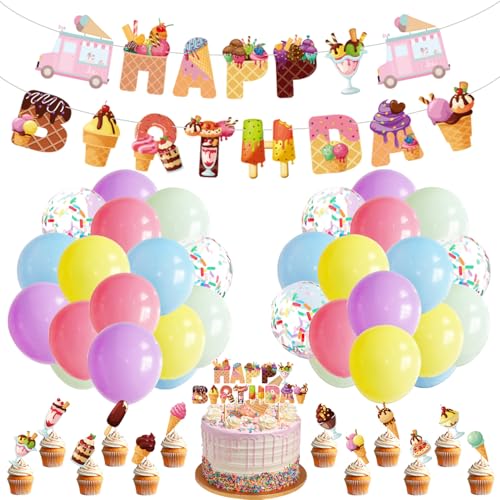 Eiscreme Geburtstag Party Dekorationen - einschließlich Banner, Luftballons, Kuchen Toppers für Eiscreme Party Dekorationen Eiscreme Geburtstag Party Dekorationen - einschließlich Banner, Luftballons, Kuchen Toppers für Eiscreme Party Dekorationen von Hegbolke