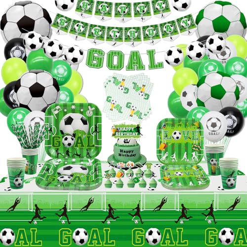 Fußball-Geburtstag Party Supplies - einschließlich HAPPY BIRTHDAY Banner, Fußball Gunst Taschen, Fußball-Silikon-Armbänder, Teller, Tassen, Servietten, Tischdecke, Luftballons - serviert 20 Fußball-Geburtstag Party Supplies - einschließlich HAPPY BIRTHDAY Banner, Fußball Gunst Taschen, Fußball-Silikon-Armbänder, Teller, Tassen, Servietten, Tischdecke, Luftballons - serviert 20 von Hegbolke