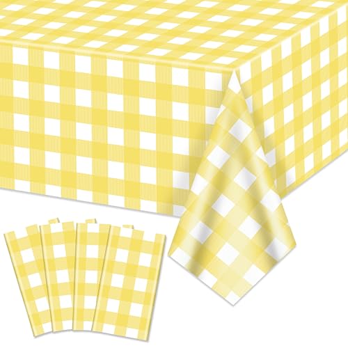 Gingham-Tischdecken, Gingham-Tischdecken, gelb und weiß kariert, 220 x 130 cm, Gingham-Tischdecken, wasserdicht, Picknick-Tischdecken für Geburtstag, Party, Urlaub, Outdoor-Zubehör, 4 Stück Gingham-Tischdecken, Gingham-Tischdecken, gelb und weiß kariert, 220 x 130 cm, Gingham-Tischdecken, wasserdicht, Picknick-Tischdecken für Geburtstag, Party, Urlaub, Outdoor-Zubehör, 4 Stück von Hegbolke