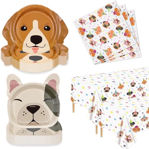 Hegbolke 122 Pcs Hund Party Dekorationen - einschließlich Teller, Servietten, Welpe Tischdecke für Kinder Welpe Hund Themed Birthday Party Supplies, Serve 40 von Hegbolke