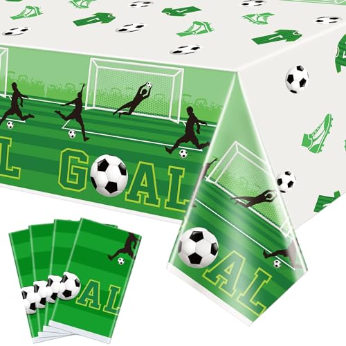 Hegbolke 4er-Pack Fußball-Party-Tischdecken – Wiederverwendbare Fußball-Themen-Tischdecke für Kinder-Fußball-Themen-Geburtstagsfeier-Dekorationen, 220x130cm von Hegbolke