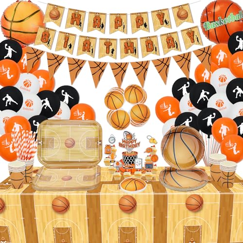 Hegbolke Basketball-Geburtstagsdekorationen – einschließlich Teller, Tassen, Servietten, Tischdecken, Luftballons, Banner – für 20 Personen von Hegbolke