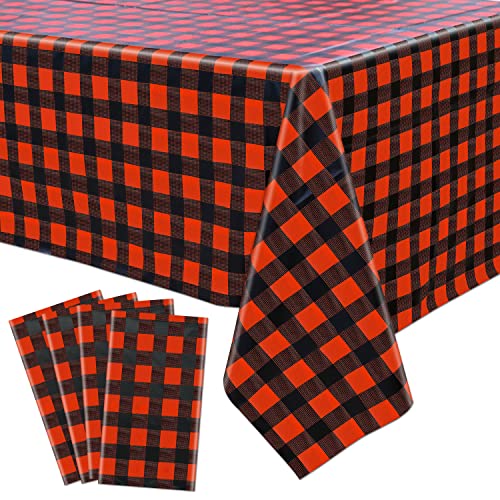Hegbolke Buffalo Plaid Tischdecken – Einweg-Tischdecken aus Kunststoff, kariert, für Party, Picknick, Camping, Grillen, Weihnachten, Urlaub, 130 x 213 cm, Rot und Schwarz, 4 Stück Hegbolke Buffalo Plaid Tischdecken – Einweg-Tischdecken aus Kunststoff, kariert, für Party, Picknick, Camping, Grillen, Weihnachten, Urlaub, 130 x 213 cm, Rot und Schwarz, 4 Stück von Hegbolke