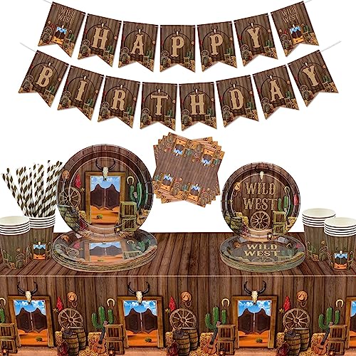 Hegbolke Cowboy Party Dekorationen - Western Party Dekorationen einschließlich Teller, Servietten, Western Tischtuch, Tassen, Banner für Cow Print Party Supplies - Serve 20 Hegbolke Cowboy Party Dekorationen - Western Party Dekorationen einschließlich Teller, Servietten, Western Tischtuch, Tassen, Banner für Cow Print Party Supplies - Serve 20 von Hegbolke