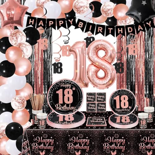 Hegbolke Dekorationen zum 18. Geburtstag – Partydekorationen in Schwarz und Roségold, Luftballons, Teller, Servietten, Becher, Tischdecke, Partyzubehör zum 18. Geburtstag für Mädchen, für 20 Personen Hegbolke Dekorationen zum 18. Geburtstag – Partydekorationen in Schwarz und Roségold, Luftballons, Teller, Servietten, Becher, Tischdecke, Partyzubehör zum 18. Geburtstag für Mädchen, für 20 Personen von Hegbolke