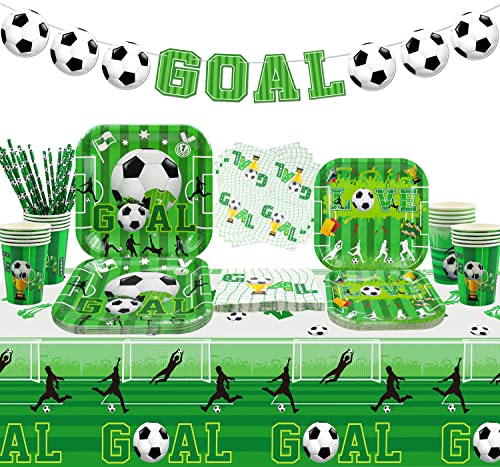 Fußball Party Dekorationen - Inklusive Fußball Element Banner, Teller, Servietten, Tassen, Tischdecke, Fußball Geburtstag Zubehör für Kinder und Fußball-Fans - Für 20 Personen Fußball Party Dekorationen - Inklusive Fußball Element Banner, Teller, Servietten, Tassen, Tischdecke, Fußball Geburtstag Zubehör für Kinder und Fußball-Fans - Für 20 Personen von Hegbolke