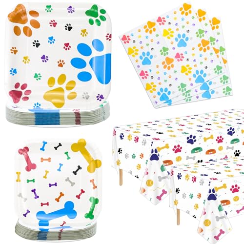 Hegbolke Hund Party Supplies: 40-122 Pcs Teller, Servietten, Tischdecke Set für Doggy, Kinder, Hund Geburtstag Party Dekorationen von Hegbolke