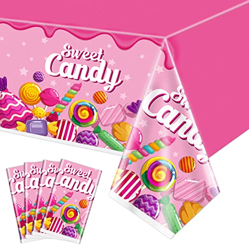Hegbolke Tischdecken mit Candy-Land-Motiv, 220 x 130 cm, Lollipop, Candyland, Kunststoff-Tischdecken, Geburtstagstischdecke, Tischdecken, süße Geburtstagsparty-Dekorationen – Süßigkeiten – 4 Stück von Hegbolke