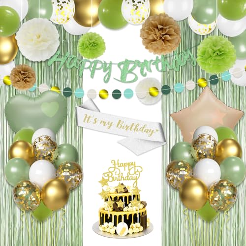 Salbei Grün Geburtstag Dekorationen für Geburtstag Banner, Salbei Grün und Gold Ballons, Papier Pompoms, Geburtstag Schärpe, Fringe Vorhänge, Kuchen Topper für Frauen Mädchen Kinder Geburtstag Dekor Salbei Grün Geburtstag Dekorationen für Geburtstag Banner, Salbei Grün und Gold Ballons, Papier Pompoms, Geburtstag Schärpe, Fringe Vorhänge, Kuchen Topper für Frauen Mädchen Kinder Geburtstag Dekor von Hegbolke