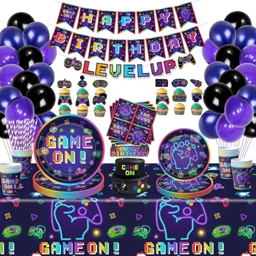 Video Game Geburtstag Dekorationen - Gamer Geburtstag Dekorationen für Jungen einschließlich Teller, Tassen, Servietten, Tischdecken, Banner, Luftballons - Serve 20 Video Game Geburtstag Dekorationen - Gamer Geburtstag Dekorationen für Jungen einschließlich Teller, Tassen, Servietten, Tischdecken, Banner, Luftballons - Serve 20 von Hegbolke
