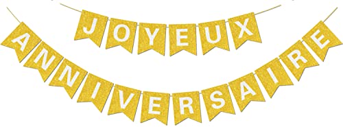 Vorgespanntes Joyeux Anniversaire-Banner – KEIN DIY – mit glänzenden Buchstaben Glitter Joyeux Anniversaire-Banner für goldene Geburtstagsparty-Dekorationen und Zubehör Vorgespanntes Joyeux Anniversaire-Banner – KEIN DIY – mit glänzenden Buchstaben Glitter Joyeux Anniversaire-Banner für goldene Geburtstagsparty-Dekorationen und Zubehör von Hegbolke