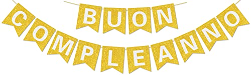 Vorgespanntes Buon Compleanno-Banner – KEIN DIY – mit glänzenden Buchstaben, glitzerndes Buon Compleanno-Banner für goldene Geburtstagsparty-Dekorationen und Zubehör von Hegbolke