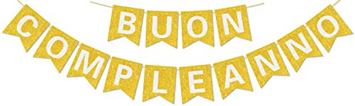 Vorgespanntes Buon Compleanno-Banner – KEIN DIY – mit glänzenden Buchstaben, glitzerndes Buon Compleanno-Banner für goldene Geburtstagsparty-Dekorationen und Zubehör Vorgespanntes Buon Compleanno-Banner – KEIN DIY – mit glänzenden Buchstaben, glitzerndes Buon Compleanno-Banner für goldene Geburtstagsparty-Dekorationen und Zubehör von Hegbolke