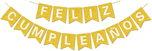 Vorgespanntes Feliz CumpleañOs-Banner – KEIN DIY – mit glänzenden Buchstaben, glitzerndes Feliz CumpleañOs-Banner für goldene Geburtstagsparty-Dekorationen und Zubehör Vorgespanntes Feliz CumpleañOs-Banner – KEIN DIY – mit glänzenden Buchstaben, glitzerndes Feliz CumpleañOs-Banner für goldene Geburtstagsparty-Dekorationen und Zubehör von Hegbolke