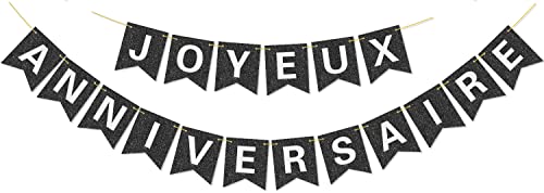 Vorgespanntes Joyeux-Anniversaire-Banner – KEIN DIY – mit glänzenden Buchstaben Glitter Joyeux Anniversaire-Banner für schwarze Geburtstagsfeier-Dekorationen und Zubehör Vorgespanntes Joyeux-Anniversaire-Banner – KEIN DIY – mit glänzenden Buchstaben Glitter Joyeux Anniversaire-Banner für schwarze Geburtstagsfeier-Dekorationen und Zubehör von Hegbolke