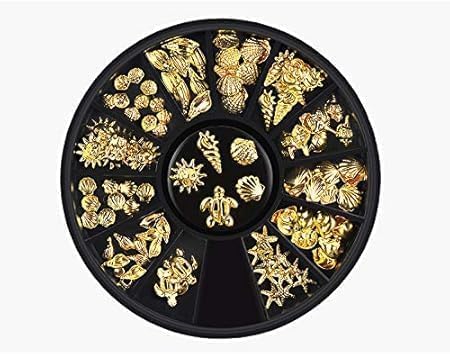 Nagelkunst-Metallnieten, 3D-Nieten, Palme, Schildkröten, Meereslebewesen, Charms für Sommer, Strand, Ozean, Maniküre, DIY, Acryl-Nägel, Nageldesign und Politur (goldene Ozean-Nieten) von Hehglng