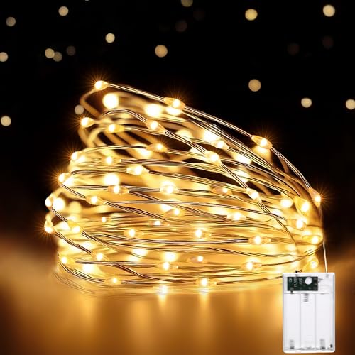 HeiPard Lichterkette Batterie 5m 50 LED, klein Lichterketten kupferdraht Innen Batteriebetrieben, 2 Modi für Garten Hochzeit Party Weihnachten Halloween Beleuchtung Deko (Warmweiß, 1 Stück) von HeiPard