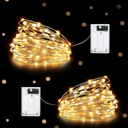 HeiPard Lichterkette Batterie 5m 50 LED, klein Lichterketten kupferdraht Innen Batteriebetrieben, 2 Modi für Garten Hochzeit Party Weihnachten Halloween Beleuchtung Deko (Warmweiß, 2 Stück) von HeiPard
