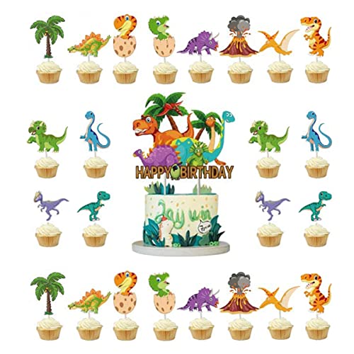 25 Stück Dino Geburtstag Deko, HeiPen Dinosaurier Cupcake Topper Dekoration für Kinder Jungen Jurassic Dino Thema Geburtstags party von HeiPen
