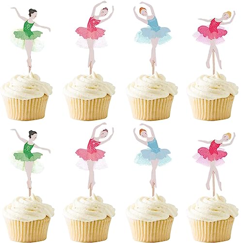 HeiPen 24 Stück Ballerina Cupcake Topper, Baby Party Dekoration für Baby Shower Thema Ballett Mädchen Geburtstag Party Kuchen Dekoendeko von HeiPen