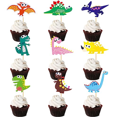 HeiPen 36 Stück Dino Cupcake Toppers, Dinosaurier Geburtstag Deko für Kinder Geburtstag Baby Shower Party Dekorationen Zubehör von HeiPen