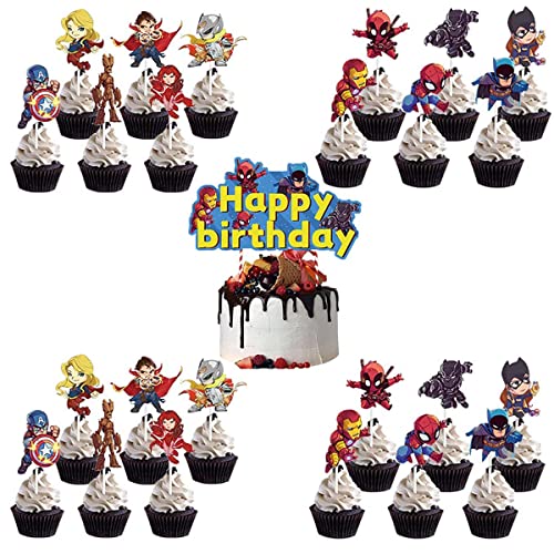 HeiPen 25 Stück Superhelden Geburtstagsdeko, Spiderman Kuchen Deko, Cupcake Toppers, Cake Decoration für Kinder Geburtstag von HeiPen