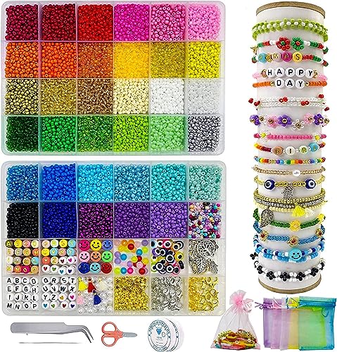 Heiboa DIY Armband Perlen Kit. Enthält 16000 Stück 3mm Perlen Set, ästhetische Glasperlen für Armbänder. Buchstabenperlen für Weihnachten, Feiertage, Geburtstage, Partys, Geschenke. von Heiboa