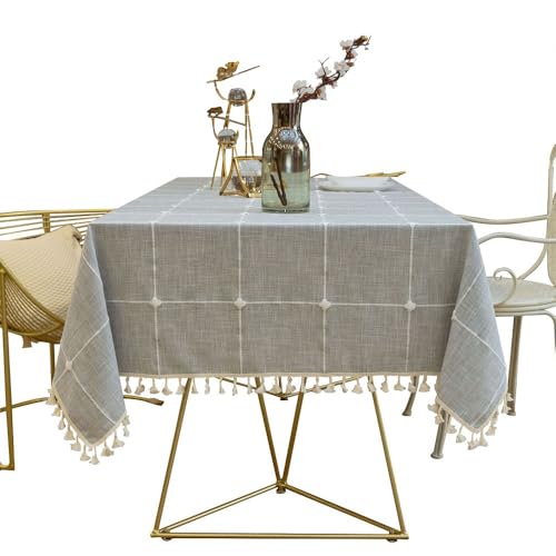 HeichkelL Abwaschbar Tischdecke Landhaus Tischtuch mit Karo Rechteckige Tischdeko Kariert Grau 100 x 140 cm von HeichkelL