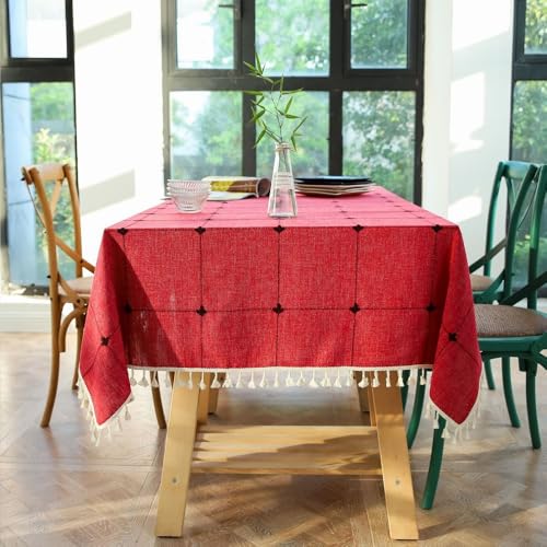 HeichkelL Abwaschbar Tischdecke Landhaus Tischtuch mit Karo Rechteckige Tischdeko Kariert Rot 100 x 140 cm von HeichkelL