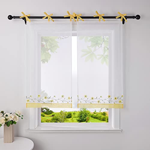 HeichkelL Bestickte Voile Scheibengardinen mit Schleifen Kurzgardinen 1 Teilig Bistrogardine mit Schlaufen Landhaus Kurzstores Gelb BxH 60x90 cm HeichkelL Bestickte Voile Scheibengardinen mit Schleifen Kurzgardinen 1 Teilig Bistrogardine mit Schlaufen Landhaus Kurzstores Gelb BxH 60x90 cm von HeichkelL