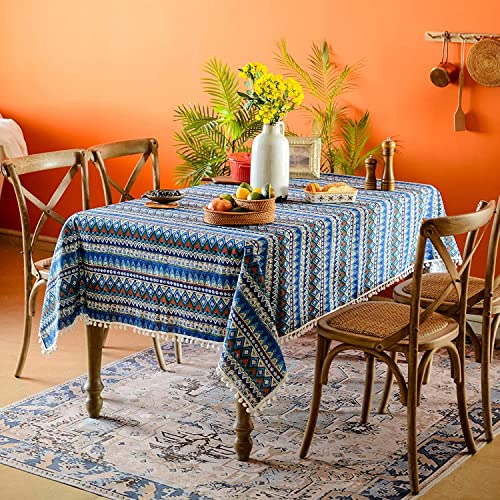 HeichkelL Boho Tischdecke Rechteckig Tischtuch mit Quasten Vintage Tischdecke Abwaschbar Tischwäsche Blau 100 x 140 cm HeichkelL Boho Tischdecke Rechteckig Tischtuch mit Quasten Vintage Tischdecke Abwaschbar Tischwäsche Blau 100 x 140 cm von HeichkelL
