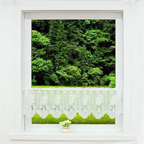 HeichkelL Kurzgardine Spitze-Jacquard Scheibengardine einfarbiger Vorhang Set Gartenstore mit Feriensgefühl Elefant Motiv Weiß HxB 30x160cm von HeichkelL