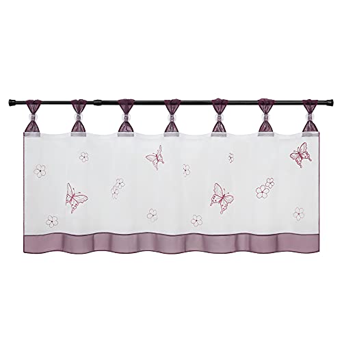HeichkelL Scheibengardine Schmetterling Stickerei Bistrogardine Küchengardine Voile Kurzgardine mit Schlaufen Modern Inklusive Deko-Kugeln Violett HxB 45x90 cm HeichkelL Scheibengardine Schmetterling Stickerei Bistrogardine Küchengardine Voile Kurzgardine mit Schlaufen Modern Inklusive Deko-Kugeln Violett HxB 45x90 cm von HeichkelL