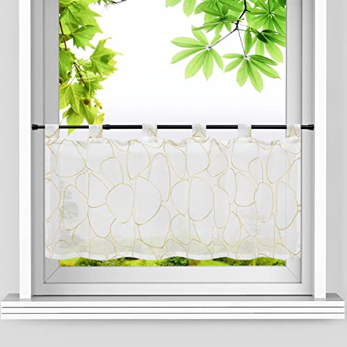 HeichkelL Scheibengardine mit Schlaufen Bistrogardine Landhausstil Transparente Kleinfenster Kurzgardine Leinenoptik Steineförmige Stickerei Gold HxB 60x145 cm HeichkelL Scheibengardine mit Schlaufen Bistrogardine Landhausstil Transparente Kleinfenster Kurzgardine Leinenoptik Steineförmige Stickerei Gold HxB 60x145 cm von HeichkelL