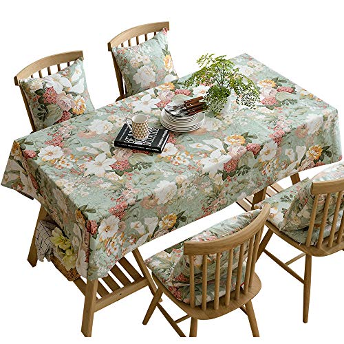 HeichkelL Tischdecke Abwaschbar Baumwolle Tischtuch Rechteckige Tischdecke mit Blumen Grün 135 x 220 cm von HeichkelL