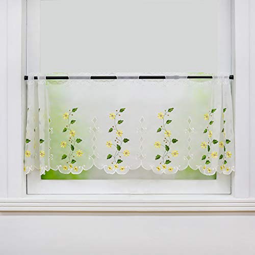HeichkelL Voile Scheibengardine Landhausstil Transparente Kurzstores Bestickte Gardine Küche Hohlstickereien Kurzgardine Kaffeevorhang Gelb H×B 60×150 cm HeichkelL Voile Scheibengardine Landhausstil Transparente Kurzstores Bestickte Gardine Küche Hohlstickereien Kurzgardine Kaffeevorhang Gelb H×B 60×150 cm von HeichkelL