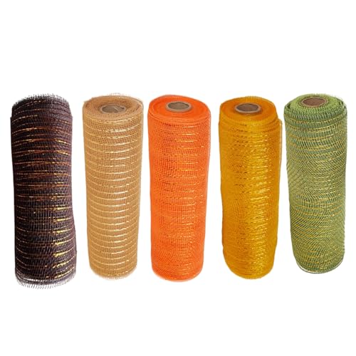 5 Rolls Deco Mesh 10 Zoll Brötchen 30 Fuß Deco Mesh Orange Gold Champagner Grüne Brown Halloween Ribbon für Thanksgiving Party Home von Heidouse