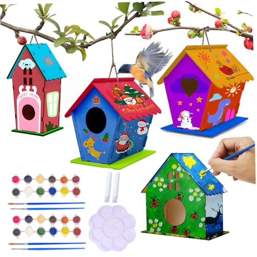 Bird House Kit, 4PCS Holz Vogelhäuser zum Malen und Bauen, DIY -Vogelhaus -Kits mit Pinsel, Farben und Malen von Paleten für Kinder Bird House Kit, 4PCS Holz Vogelhäuser zum Malen und Bauen, DIY -Vogelhaus -Kits mit Pinsel, Farben und Malen von Paleten für Kinder von Heidouse