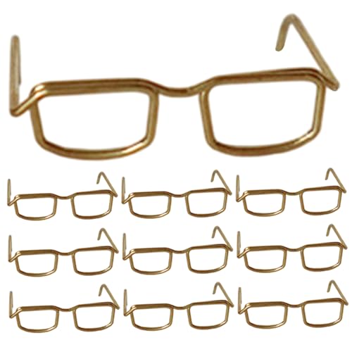 Heidouse 10 Paar Puppenbrille Klassische Retro Golden Metall DIY Dekorative Mini -Brillen für Puppenhandwerk Cosplay Photo Requisiten von Heidouse
