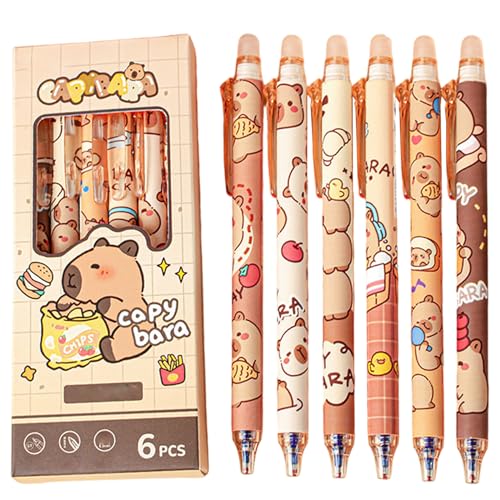Heidouse 6pcs Capybara Stifte, 0,5 mm glatte löschbare Stifte, blaue Tinte niedlich stationär für Büro, Schule, Zuhause, Kugelschreiber von Heidouse