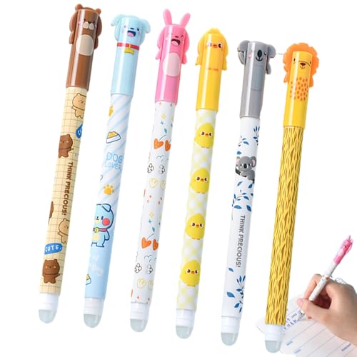 Heidouse 6pcs löschbare Stifte, 0, 5 mm feiner niedlicher Cartoon Retractable Smooth Writing Blue Lodable Kugelschreiber für Schulmaterialien von Heidouse